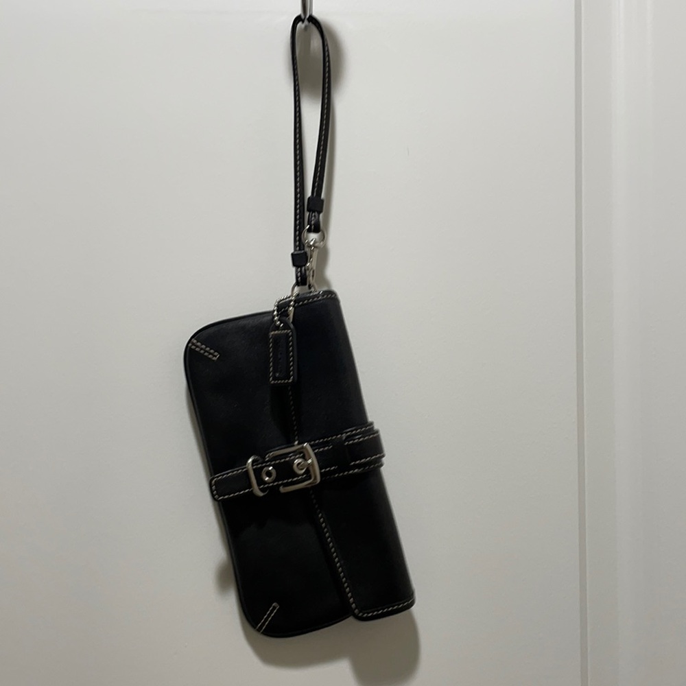 Coach black leather wristlet